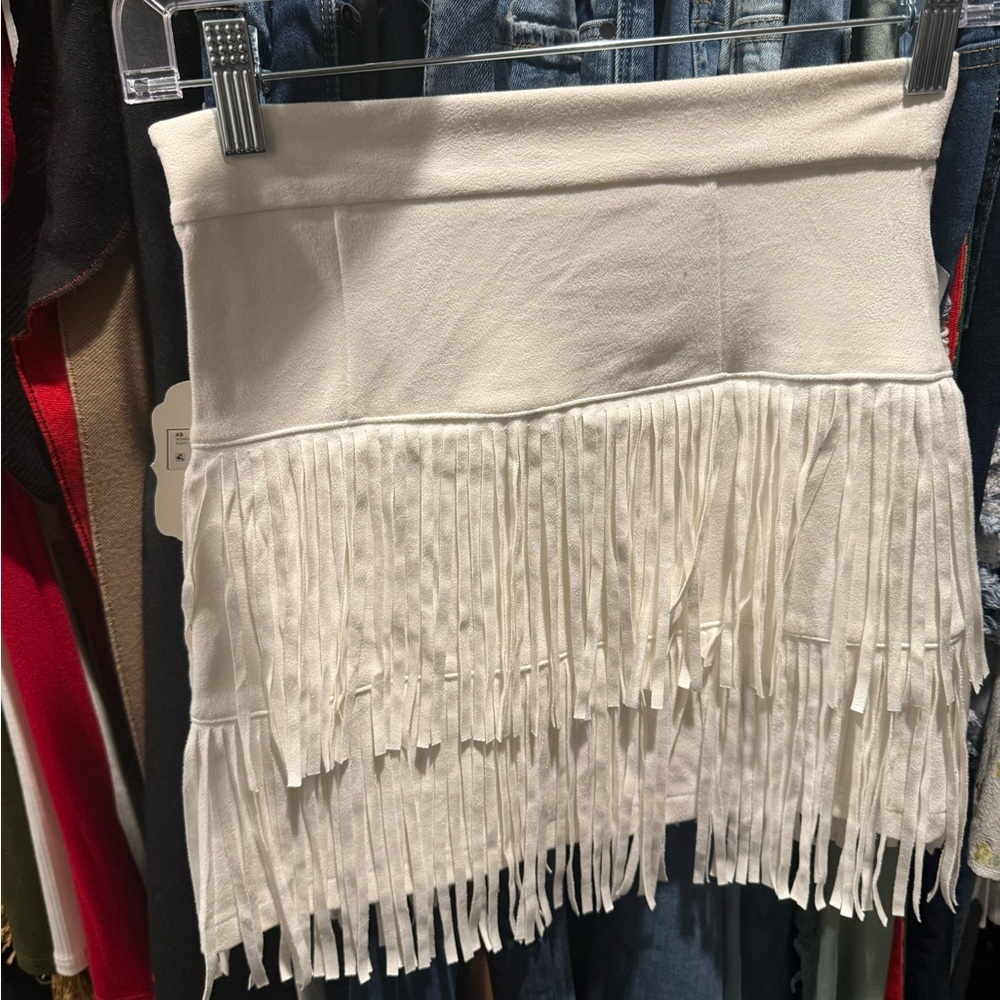 Suede ivory Fringe Skirt